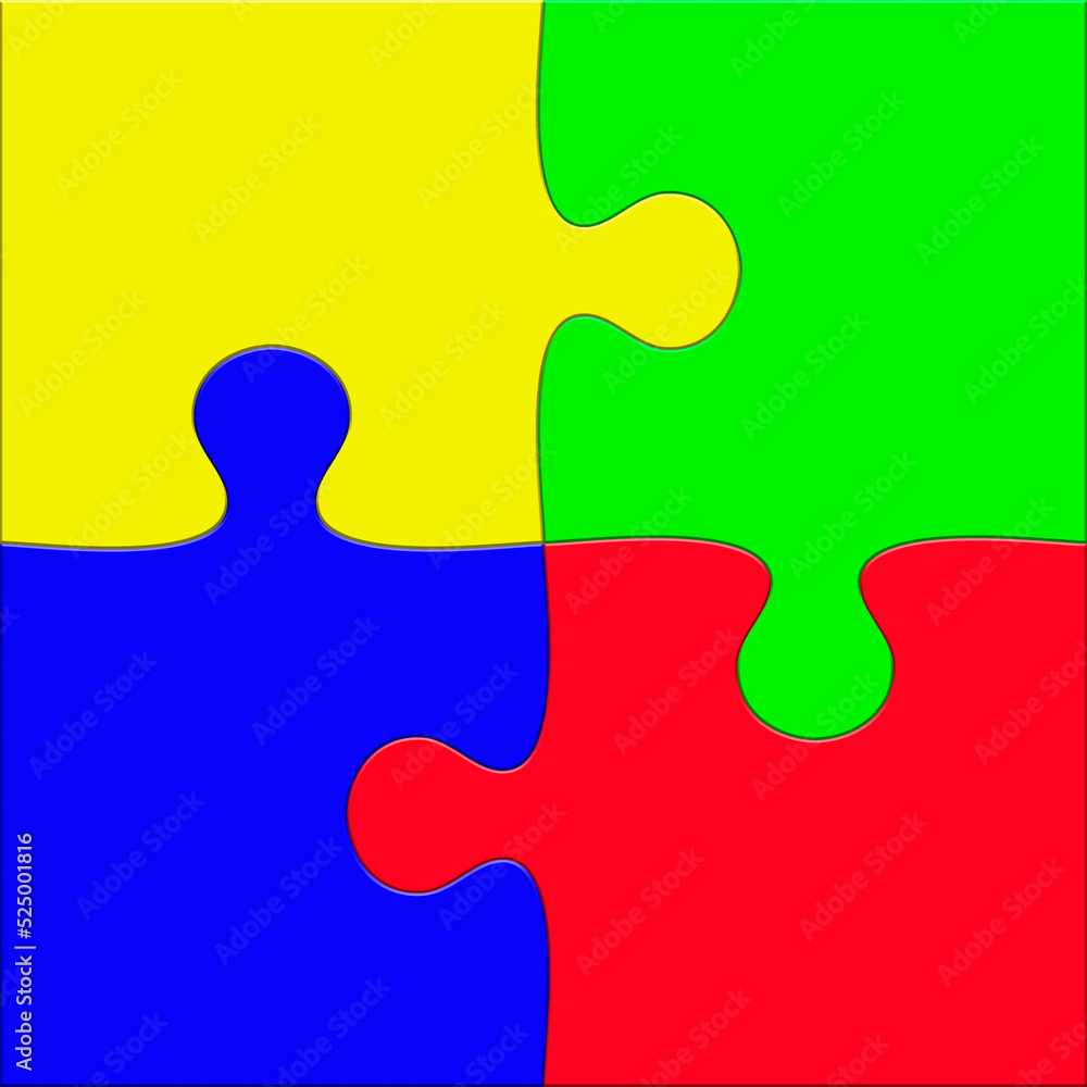Multi colour color jigsaw in primary colours representing joined up thinking unity concept Multi colour color jigsaw in primary colours representing joined up thinking unity concept