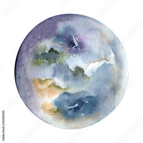 Photography Full moon watercolor illustration isolated on white background.
