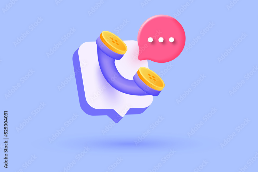 Phone handset with speech bubble. Cartoon minimal style. Support, customer service, help, communication concept. 3d Vector Illustration Phone handset with speech bubble. Cartoon minimal style. Support, customer service, help, communication concept. 3d Vector Illustration