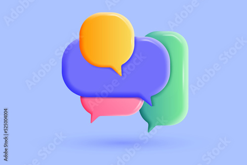 3D Speech bubbles message with blank copy space for text. Social network communication. Empty dialogue balloons. Cartoon creative design icon concept isolated on purple background. 3D Vector
