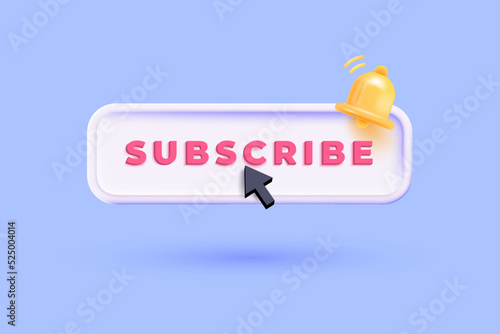 Creative Subscribe bell button. Subscribe to channel, blog r newsletter. Social media Marketing banner. 3d Vector Illustration