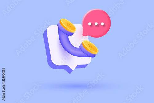 Phone handset with speech bubble. Cartoon minimal style. Support, customer service, help, communication concept. 3d Vector Illustration