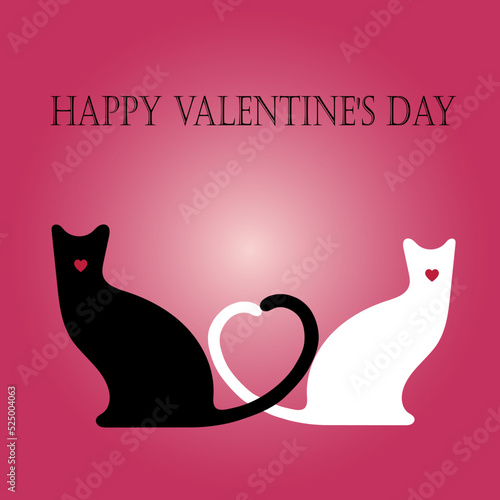 Happy Valentine's Day Card with two cute cats and heart symbol
