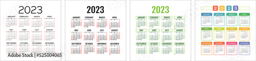Calendar template 2023 set. Color english square calender collection