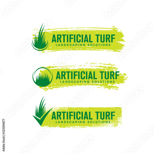 Artificial Turf Landscaping Solutions Lawn and Garden Care  Creative Design Element. Green Grass Backyard Company Vector 