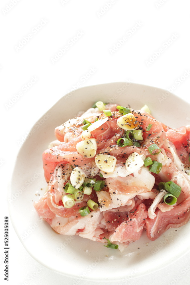 scallion and garlic with seasoning soy sauce, pepper, salt for pork cooking scallion and garlic with seasoning soy sauce, pepper, salt for pork cooking