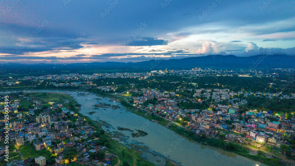 Aerial view of Indian city during twilight