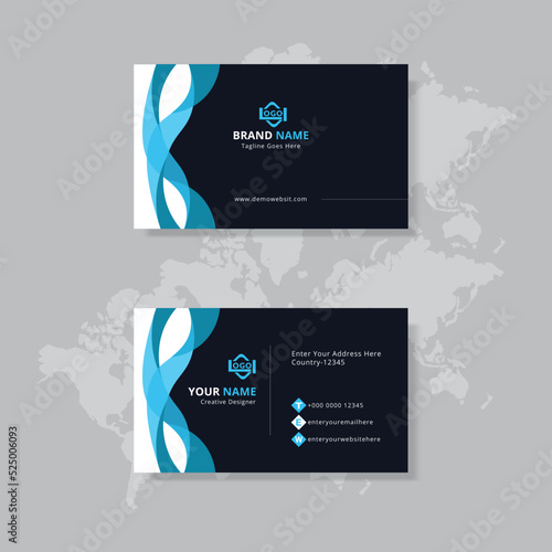 Stylish liquidity blue and black business card template vector design