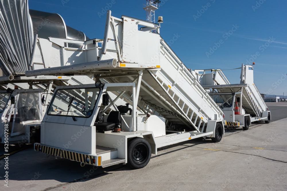 Gangways of airplan at the airport. Passenger's boarding ramps ...