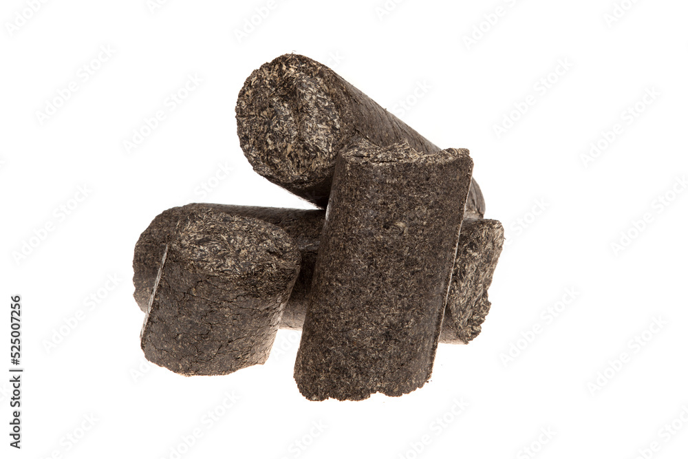wooden briquettes, isolated on white. firewood, biofuels. wooden briquettes, isolated on white. firewood, biofuels.
