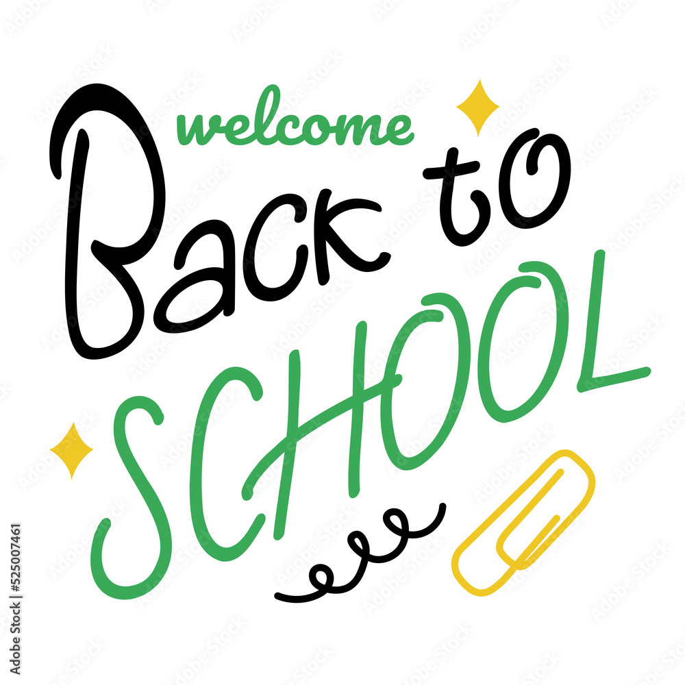 Welcome back to school banner. Vector illustration in doodle style. School poster, t-shirt design, stationery decoration Welcome back to school banner. Vector illustration in doodle style. School poster, t-shirt design, stationery decoration