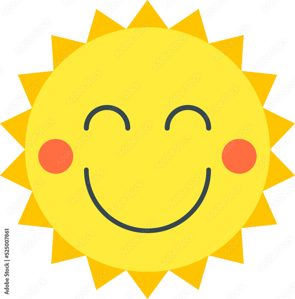 Smiling sun in cartoon style. Vector isolated object. Perfect for travel, advertising, children s websites and printed materials.