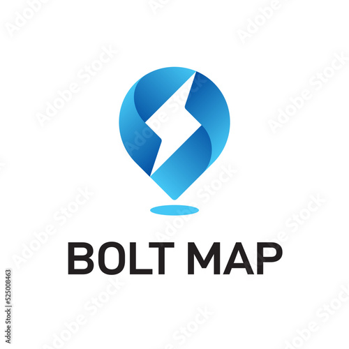 Lightning Bolt Electic Location Pin Map Vector Abstract Illustration Logo Icon Design Template Element 