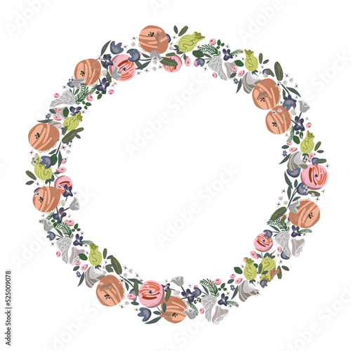 Vector floral wreath. Abstract roses arrange in round border