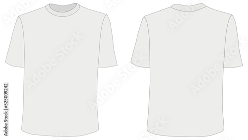 Vector mockup of blank t-shirts. Summer clothes in the front and back. Template of white shirt for man and woman, boy and girl. Sportswear dress isolated on white background.