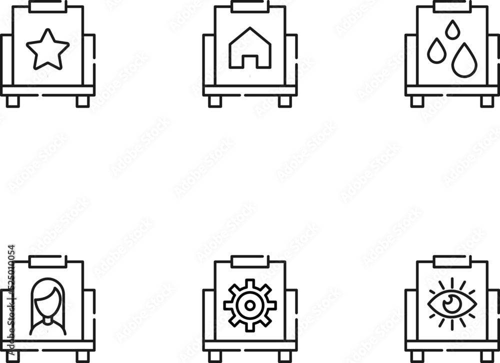 Modern monochrome symbols for web sites, apps, articles, stores, adverts. Editable strokes. Vector icon set with icons of star, house, water, drops, woman, gear, cogwheel, eye on canvas Modern monochrome symbols for web sites, apps, articles, stores, adverts. Editable strokes. Vector icon set with icons of star, house, water, drops, woman, gear, cogwheel, eye on canvas