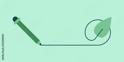 ESG planet. Vector poster in green with the image of a pencil and a sheet