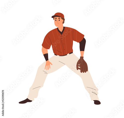 Baseball player catcher with glove on hand. Athlete sportsman playing sport f...
