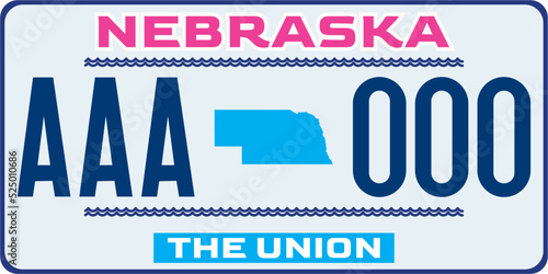 Vehicle license plates marking in Nebraska in United States of America, Car plates. Vehicle license numbers of different American states. Vintage print for tee shirt graphics,sticker and poster