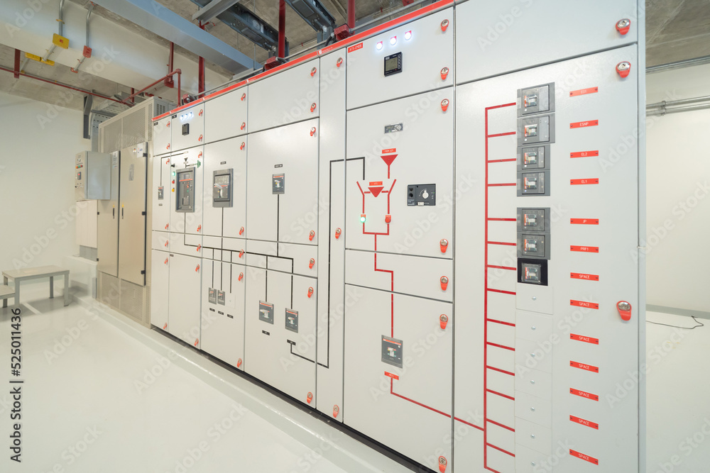 Close up of Industrial electric switch panel power plant in industry factory. Switchgear operation control station monitor manufacturing factory system. generator Close up of Industrial electric switch panel power plant in industry factory. Switchgear operation control station monitor manufacturing factory system. generator