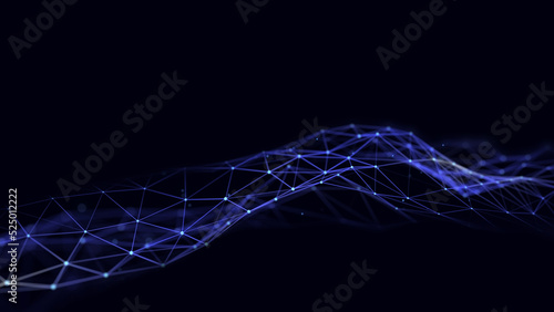 Abstract futuristic wave. Flow of particles. Big data transfer visualization. 3d rendering.