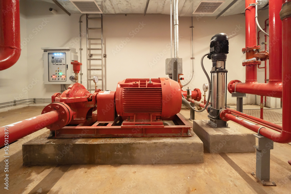 Industry factory. Chiller tower on rooftop building. Fire protection system work machine. Condenser Water Supply pipe lines. Workshop site. Industry factory. Chiller tower on rooftop building. Fire protection system work machine. Condenser Water Supply pipe lines. Workshop site.