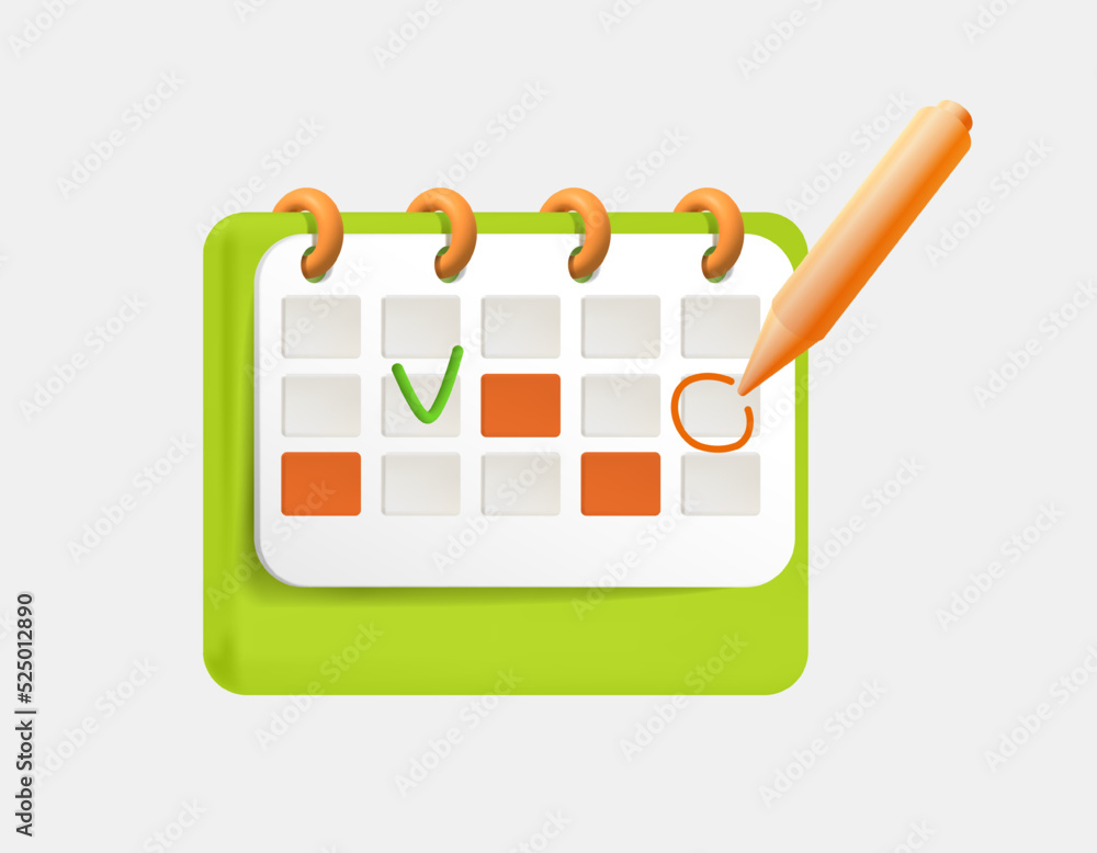 Scheduler icon on spiral with mark of successfully completed and upcoming  tasks. Realistic 3D monthly calendar with important dates and pen. Diary  concept with events or holidays. Vector illustration Stock Vector |