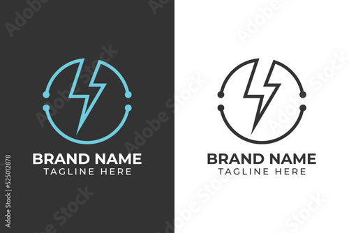 logo circle lightning power blue tech template design 