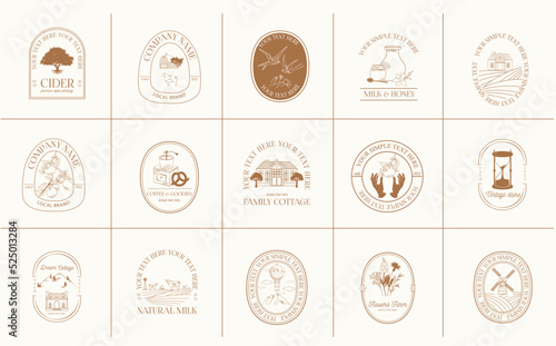 Collection of logotypes template for dairy farm and cheese production, a coffee shop, a vintage store or a local family busines. Linear logos, symbols, icons design template. Editable vector logotype.