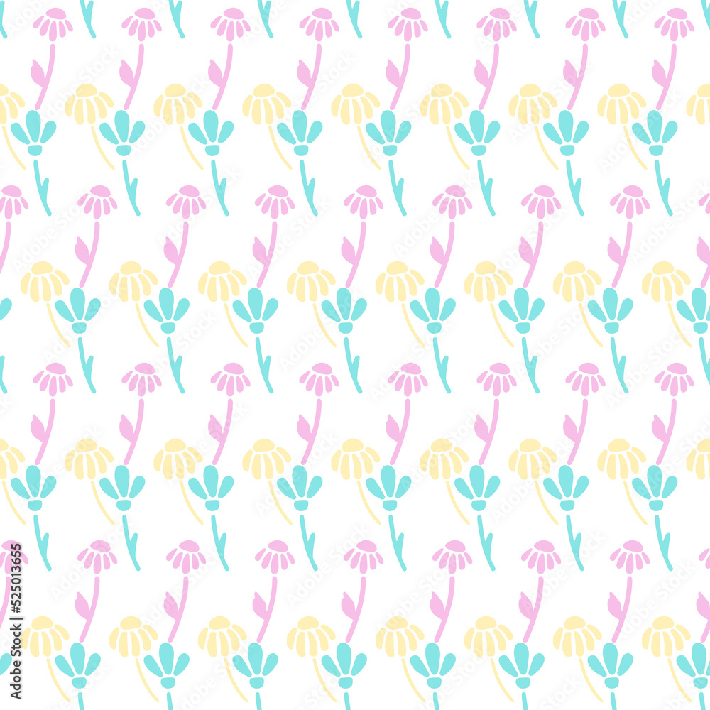 Garden flower, plants seamless pattern vector design for wallpaper and all prints on green mint background color. Cute pattern in small flower.