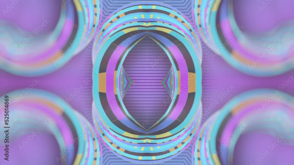 Pattern from a group of curved shapes in neon color. 3d rendering loop ...