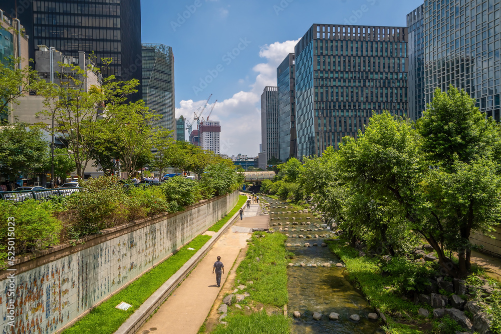 Cheonggyecheon, a modern public recreation space in downtown Seoul, South Korea Cheonggyecheon, a modern public recreation space in downtown Seoul, South Korea