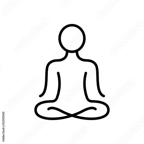 Yoga Position Line Icon. Meditate Relax Linear Pictogram. Spiritual Chakra Zen Outline Icon. Calm Aura Galaxy Serenity and Health Body. Meditation Logo. Editable Stroke. Isolated Vector Illustration