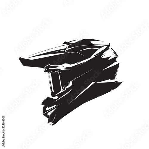 Motocross rally helmet with glasses, isolated vector silhouette, ink drawign. Side view photo