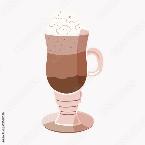 Glass with latte macchiato on white background, vector illustration