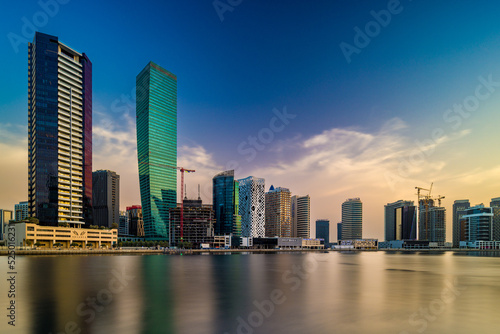 Long exposure photo of the Dubai Business Bay area