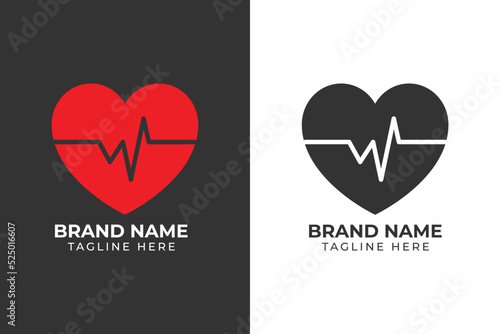 logo heart beat red template design 