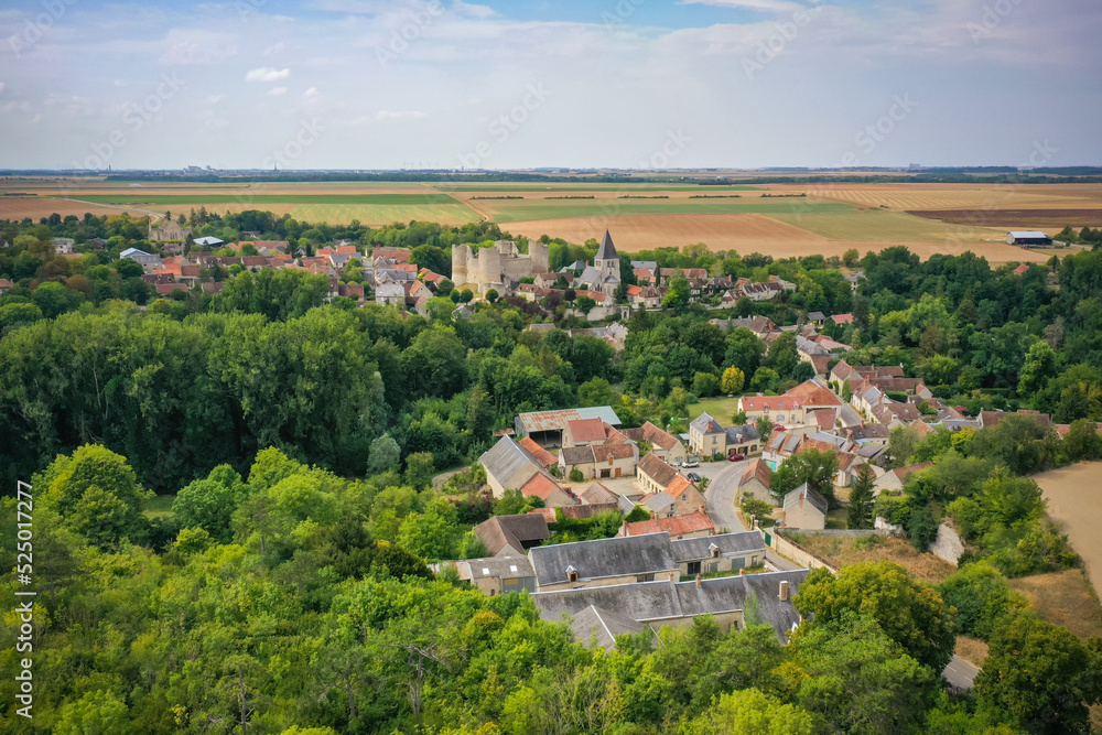 aerial view on the french village of  Yevre le Chatel
