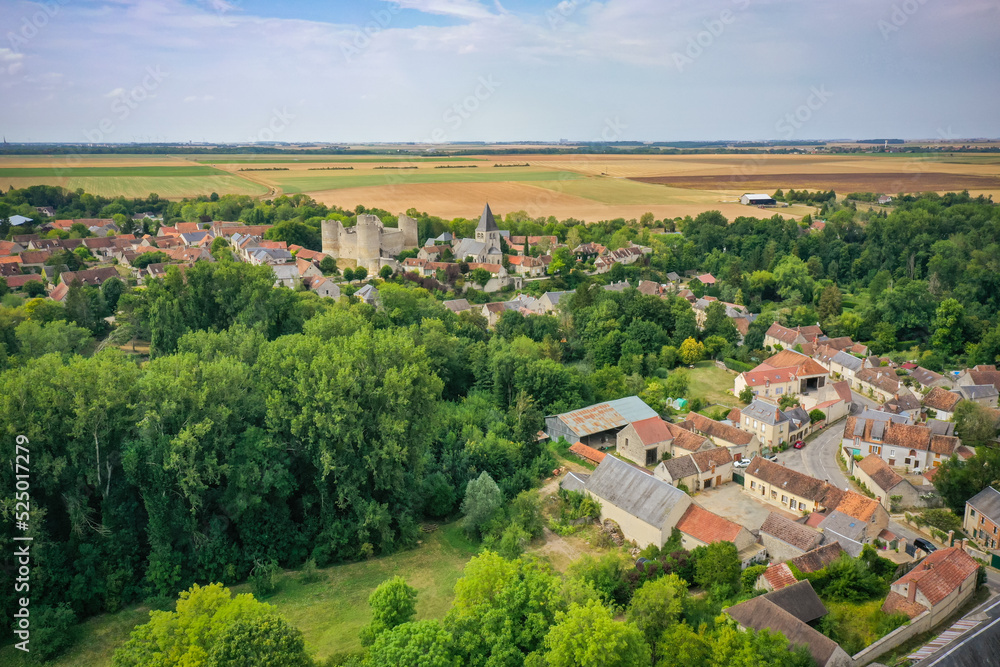 aerial view on the french village of  Yevre le Chatel