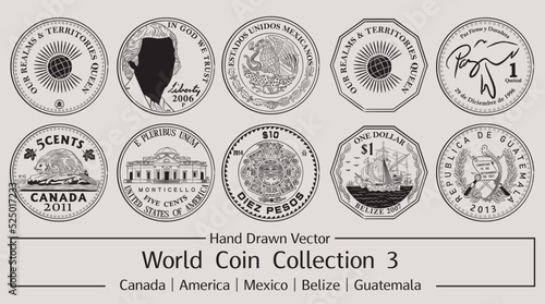 Hand Drawn Vector World Coin Collection 3 photo