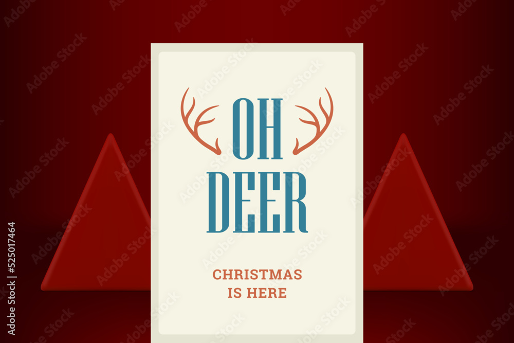 Deer horns Happy New Year vintage greeting card invitation vector illustration. Merry Christmas