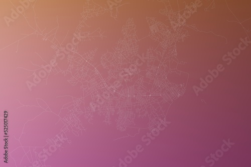 Map of the streets of Bissau  Guinea-Bissau  made with white lines on pinkish red gradient background. Top view. 3d render  illustration