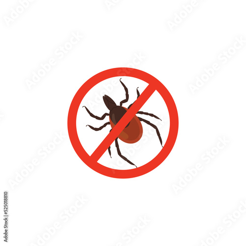 Stop ticks red sign, flat vector illustration isolated on white background.