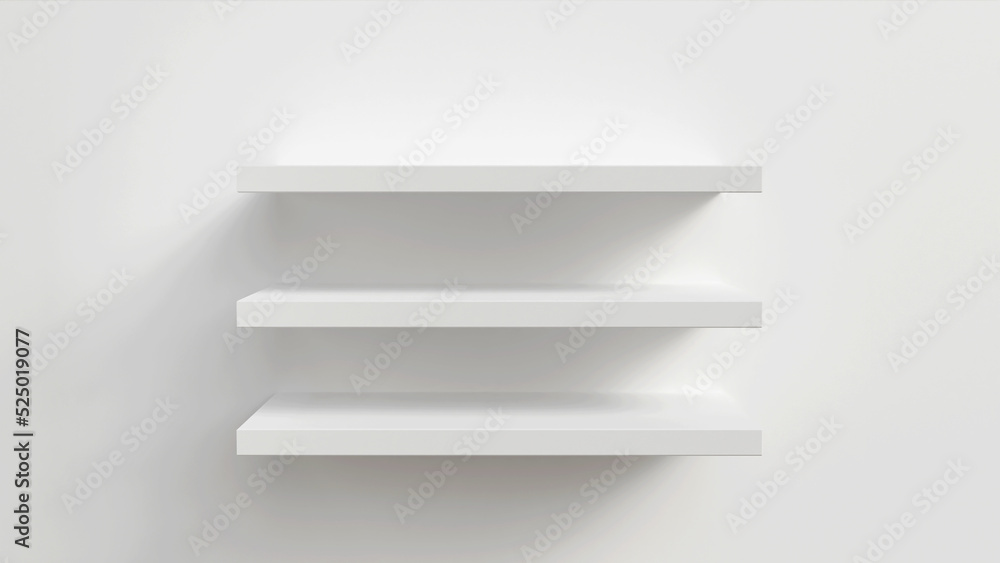 Empty white shop shelf, retail shelf on grey background. Empty white shop shelf, retail shelf on grey background.
