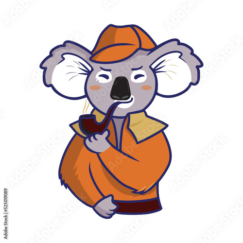 The cartoon logo of a koala is in the form of a symbol of Sherlock Holmes