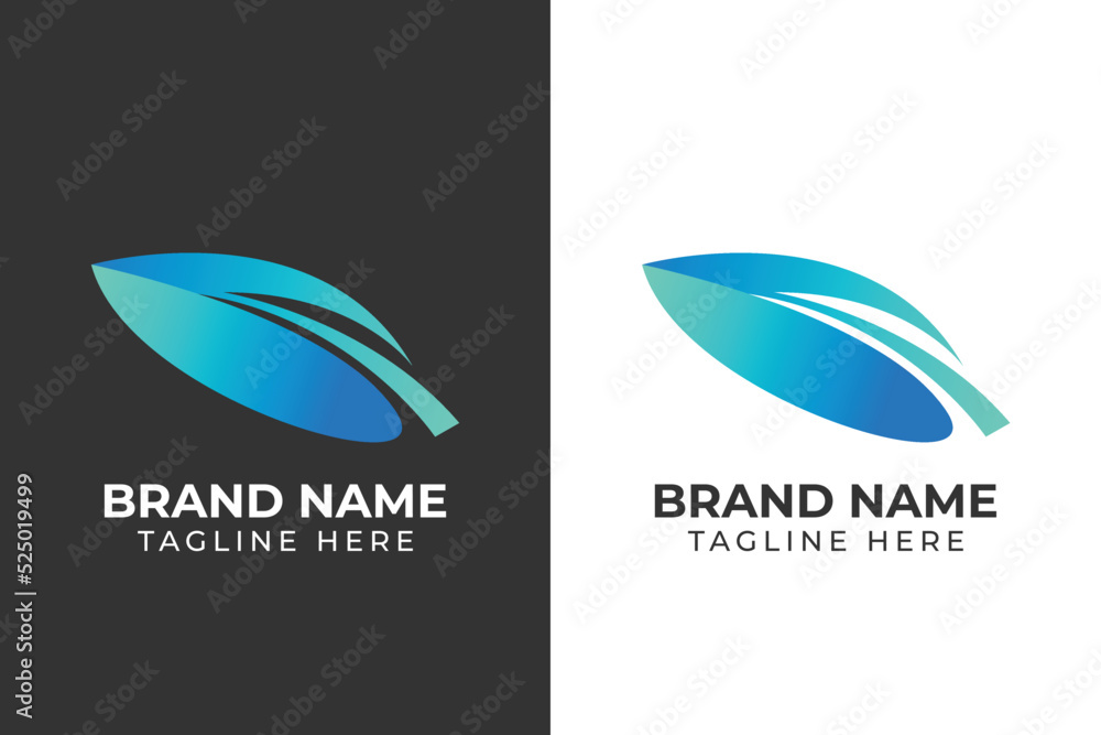logo leaf tech gradient blue template design 