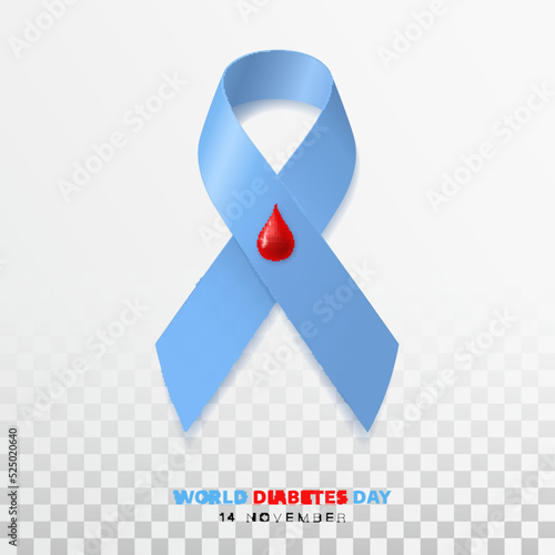 World diabetes day awareness ribbon on transparent background.