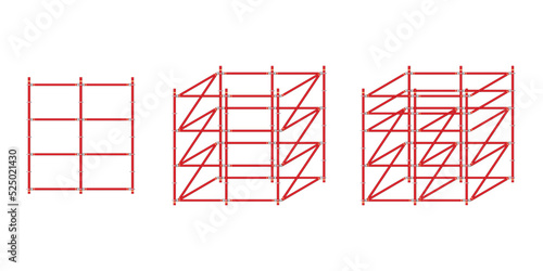 Mobile scaffolding, white background, used in construction areas.