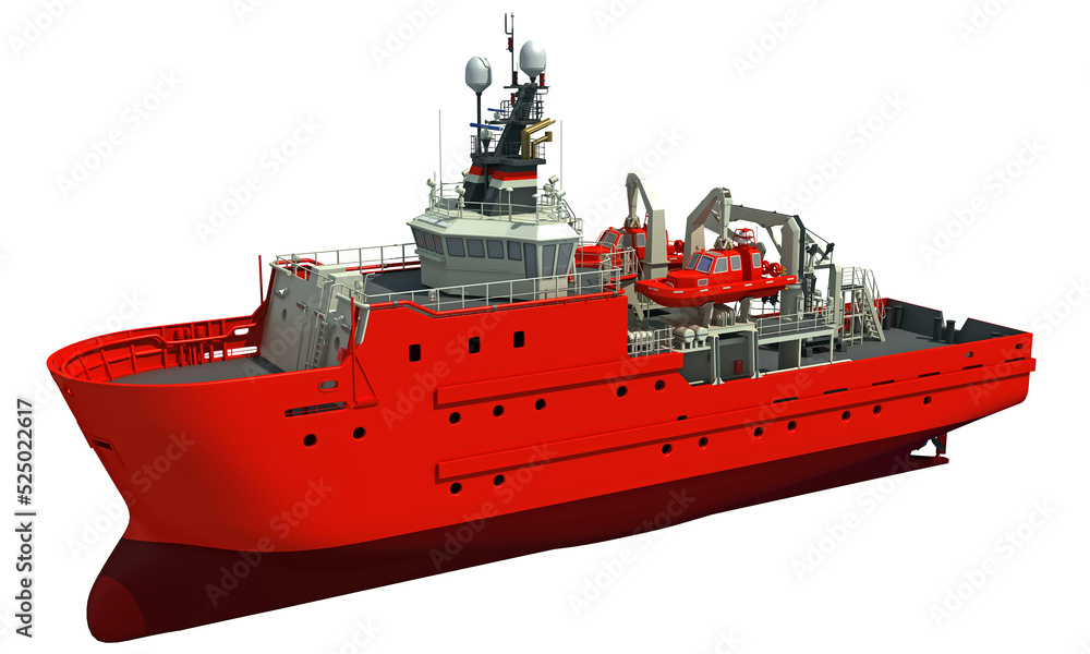 Fototapeta premium Response and Rescue Ship 3D rendering vessel on white background