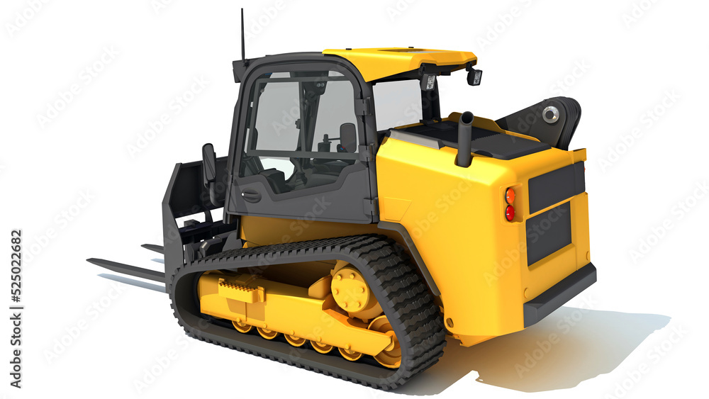 Fototapeta premium Tracked Skid Loader heavy construction machinery 3D rendering on white background